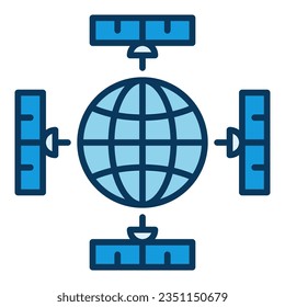 Earth Planet and Satellites vector concept blue icon or logo element