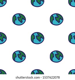 Earth planet seamless doodle pattern, vector illustration