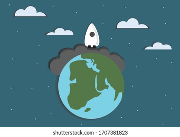 Earth planet  with shuttle in the sky