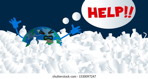 earth planet sinking in plastic waste trash  heap ecology concept