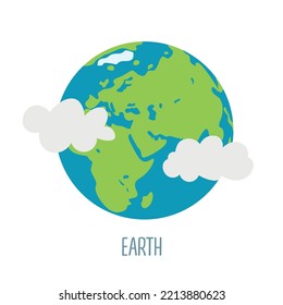 Earth. Planet of the solar system on a white background. Vector illustration in cartoon style for children. Icon of the planet.