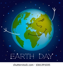 Earth planet with space background. Earth day poster. Ecology concept. Vector illustration.