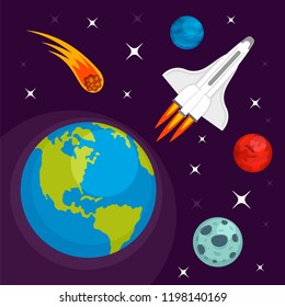 Earth planet in space concept background. Flat illustration of earth planet in space vector concept background for web design
