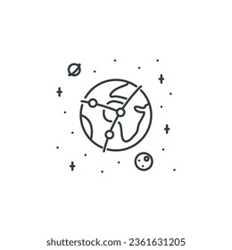 Earth, planet, space, network, internet, communication icon, vector illustration