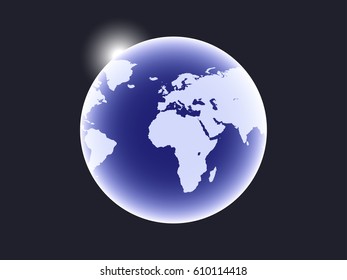 Earth is a planet in space and a sunbeam. Vector illustration