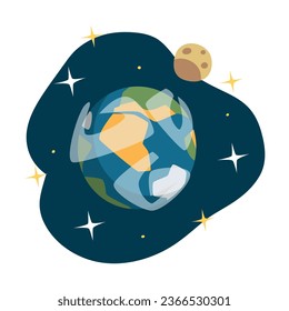 Earth Planet in Starry Sky as Space Object Vector Illustration