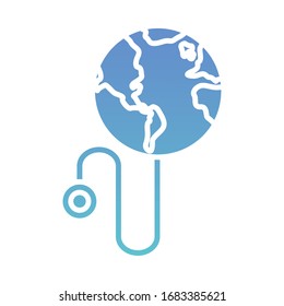 earth planet with stethoscope health online silhouette gradient style vector illustration design
