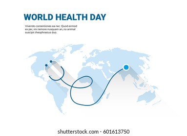 Earth Planet Stethoscope Health World Day Global Holiday Banner With Copy Space Flat Vector Illustration