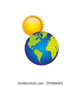 earth planet with sun icon, vector illustraction design