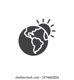 Earth planet and sun vector icon. filled flat sign for mobile concept and web design. Solar planet and earth glyph icon. Symbol, logo illustration. Vector graphics