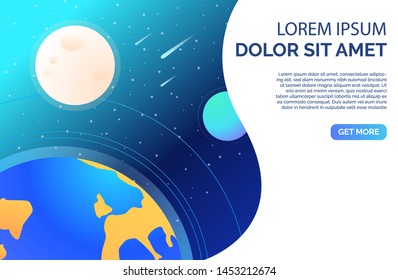 Earth planet surface. Landscape, interstellar, travel. Universe concept. Vector illustration can be used for presentation slide template, banner or poster design