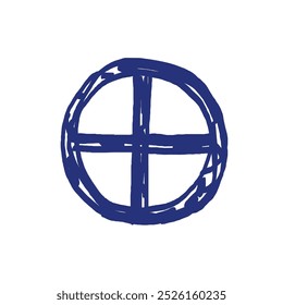 Earth planet symbol pictogram. Horoscope vector sign. Hand drawn sketch. Blue pen or marker drawing. Primitive kids picture