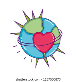 earth planet with thorns and heart decoration