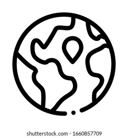 Earth Planet Topography Icon Thin Line Vector. Planet Globe, Sphere With Continents And Ocean, Geography Mockup Concept Linear Pictogram. Monochrome Outline Sign Isolated Contour Symbol Illustration