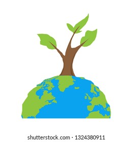 Earth planet with a tree. Vector illustration design