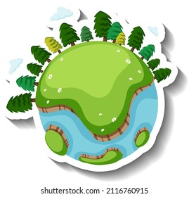 Earth planet with trees in cartoon style illustration