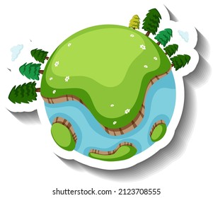 Earth planet with trees in cartoon style illustration