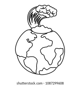 earth planet with tsunami natural disaster