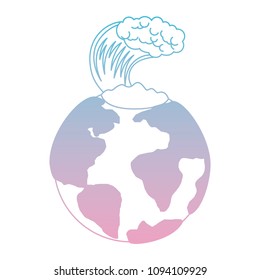 earth planet with tsunami natural disaster