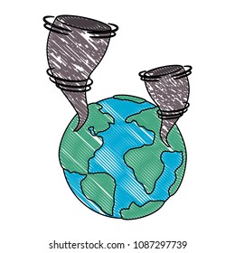 earth planet with twister natural disaster