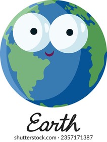 
Earth Planet Vector Cartoon Design Funny Illustration. Happy cheerful terra character feeling joyful and carefree 
