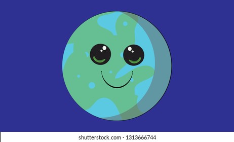 Earth planet vector design. Smiling planets of the Solar System. Planets with faces funny characters. 