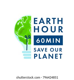 Earth planet . Vector illustration of the planet in light bulb on a white background. Earth Hour.