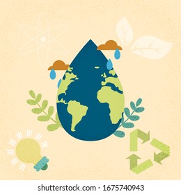 Earth planet with water drop shape.World water day and World environment day concept of ecology sustainable.Vector illustration. 