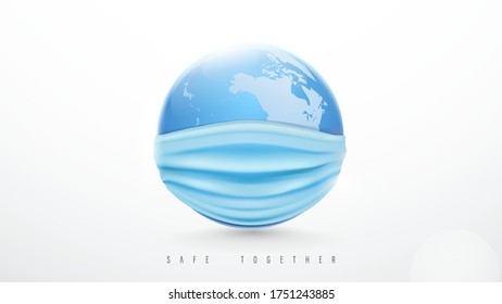 Earth Planet wears The Protective Mask. World Epidemic Danger from Coronavirus. World Health Day