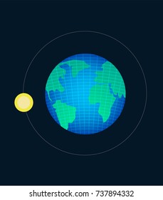 Earth planet with wire-frame line and moon move around on space vector illustration.World and moon graphic.