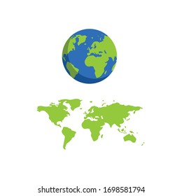 earth planet and world map.Conceptual vector illustration in flat style design.Isolated on background.