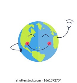 Erdoberfläche mit Emotionen. Planet Erde im flachen Stil. Erdkugel einzeln auf weißem Hintergrund. Vektorillustration.