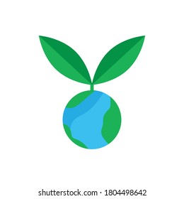 Earth and plant flat icons. Good for protecting ozone. design template vector