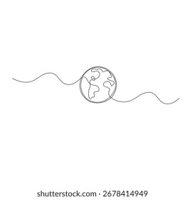 Tierra con ícono de planta Ilustración vectorial de contorno de dibujo de una línea continua 