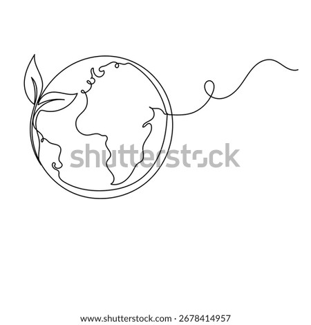 Earth with plant icon  continuous one line drawing  outline vector illustration 