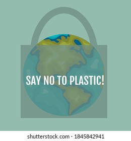 Earth in a plastic bag. Ecology conversation. Vector illustration.