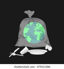 Earth plastic bags. Icon vector illustration. Ecological concept