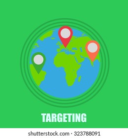 Earth with pointer targeting illustration on  green background