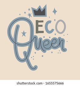 ilustración vectorial de la contaminación terrestre. eco clipart divertido. Afiche de gestión de residuos, clipart de cuidado medioambiental y ecológico con corona y una reina ecológica de inscripción. firmar para su sitio web o banner  