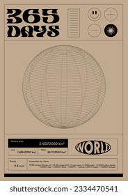 Earth poster. Facts about the world. futurist with 3d geometric shapes. beige and black. Digital vectorial line illustration. Minimalist design.  Decoration, wallpaper, presentations. Vector 