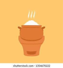 Earth pot vector. wallpaper. free space for text. cook rice.