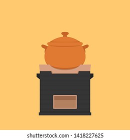 Earth pot vector. wallpaper. free space for text. earth rice cooker.