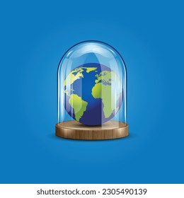 The Earth Preserved. A striking visual of our planet encased in a glass dome, symbolizing protection, fragility, and the urgent need for global conservation.Climate Action, Protect Our Planet