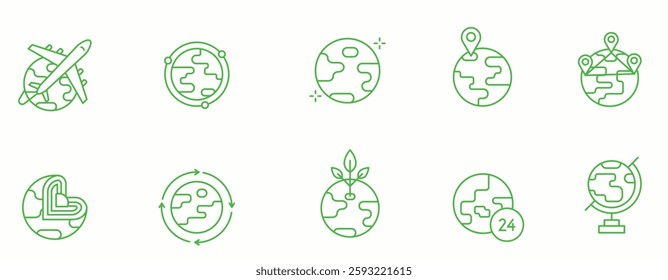 Earth protect line Icon Set. Earth day, conservation, protection, green, save, climate, pollution, carbon, recycle . Vector Illustration