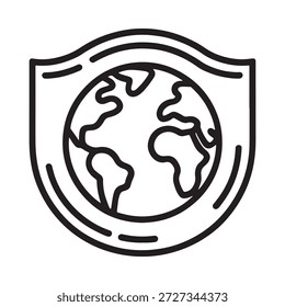 Earth protection icon a globe within a shield outline illustration