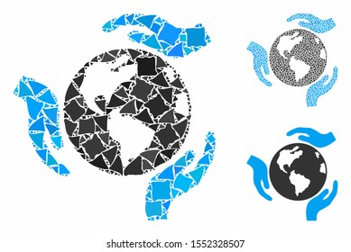 Earth protection mosaic of inequal elements in various sizes and color tints, based on Earth protection icon. Vector inequal elements are composed into collage.