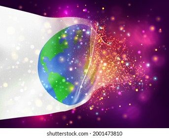 bandera 3d del vector de protección de la tierra sobre fondo púrpura rosa con iluminación y bengalas