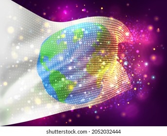 earth protection vector 3d flag on pink purple background with lighting and flares