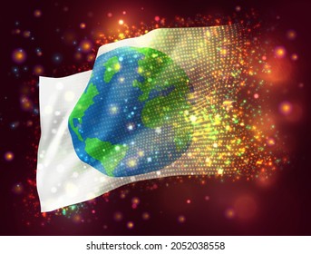 earth protection vector 3d flag on pink purple background with lighting and flares