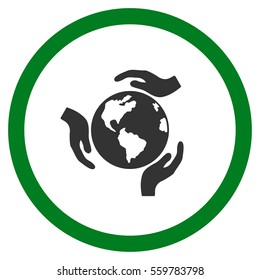 Earth Protection vector bicolor rounded icon. Image style is a flat icon symbol inside a circle, green and gray colors, white background.